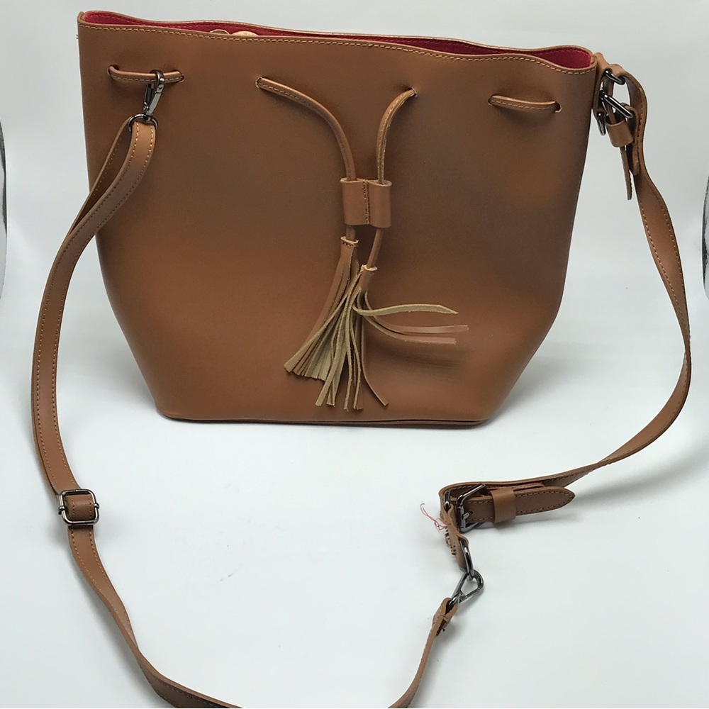 Christian Laurier Birgit Camel Leather Bucket Bag